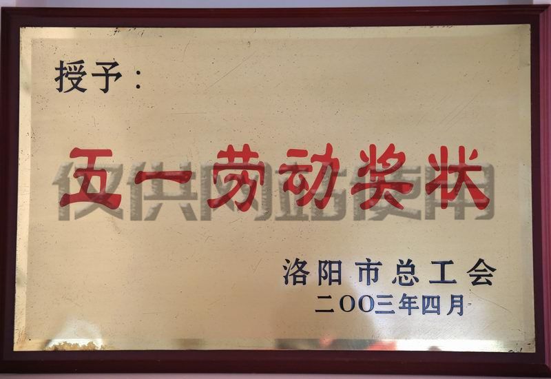 2003年獲洛陽(yáng)市“五一勞動(dòng)獎(jiǎng)狀”